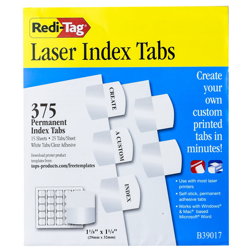 Redi-tag-39017-b39017-laser-index-tabs-white-pack-of-375-tabs