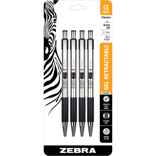 Zebra Pen 41314 G-301 Stainless Steel Retractable Gel Pen