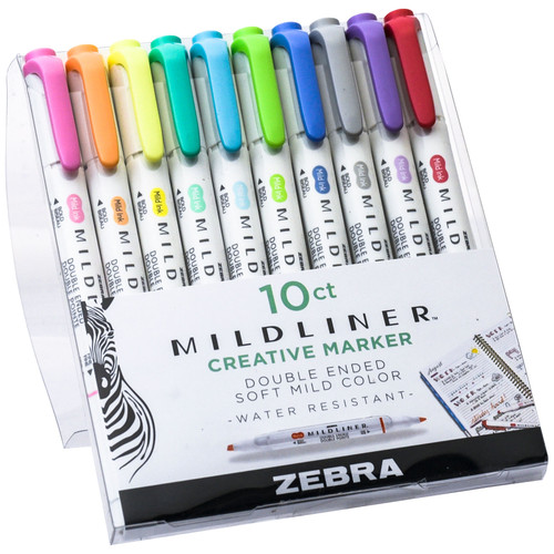 Zebra 78101 Mildliner Double Ended Creative Marker, Mild Ink, 10