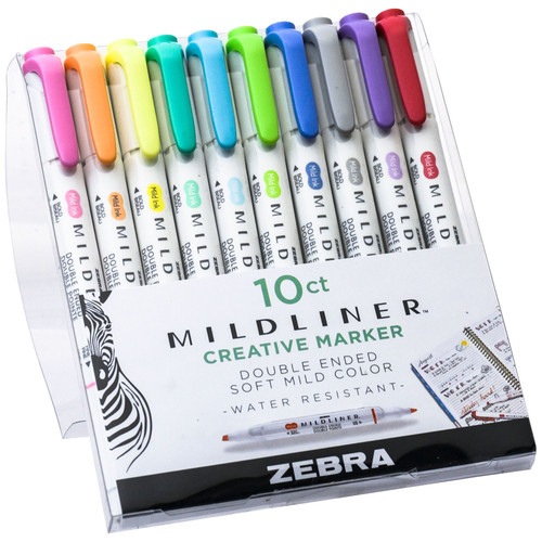 Zebra Mildliner Highlighters, 10-Color Set, 78101