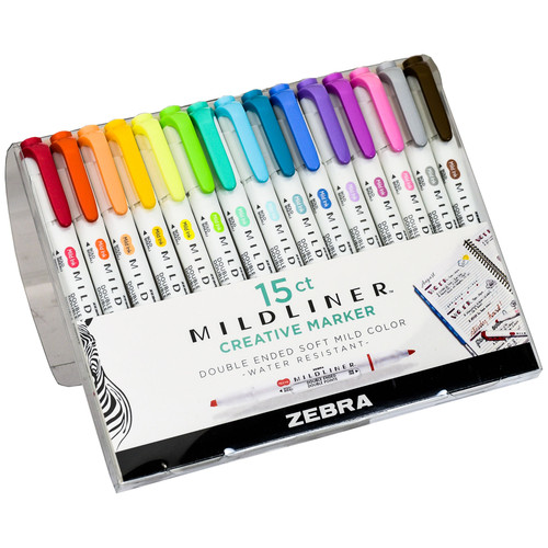 Zebra Mildliner Highlighters, 15-Color Set, 78115