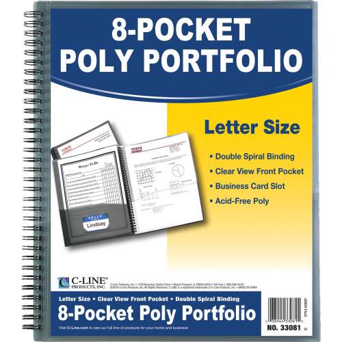 C-Line 33081 8-Pocket Spiral-bound Poly Portfolio