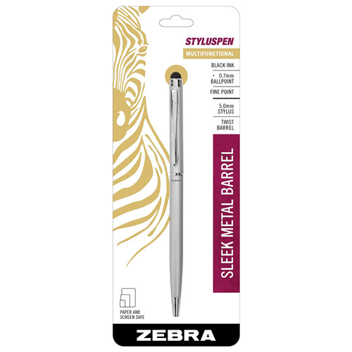 zebra-styluspen-33161-silver-barrel-black-ink-0.7mm-fine-point-carded-view