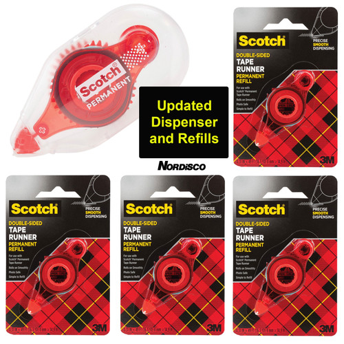 Scotch Updated 6055 Tape Runner Permanent Dispenser with 4 Packs of 6055-R  Refills