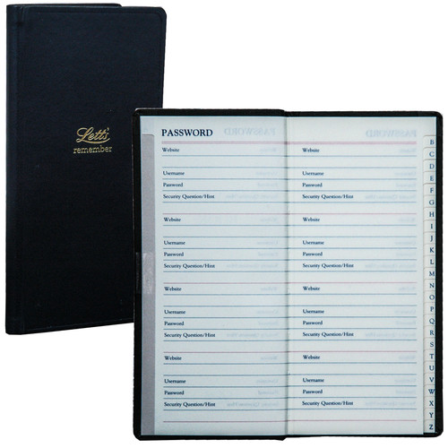 Letts 090130 Remember Password Book With Tabs, Icon Edition, 5-3/4 x 2-3/4  Black Cover