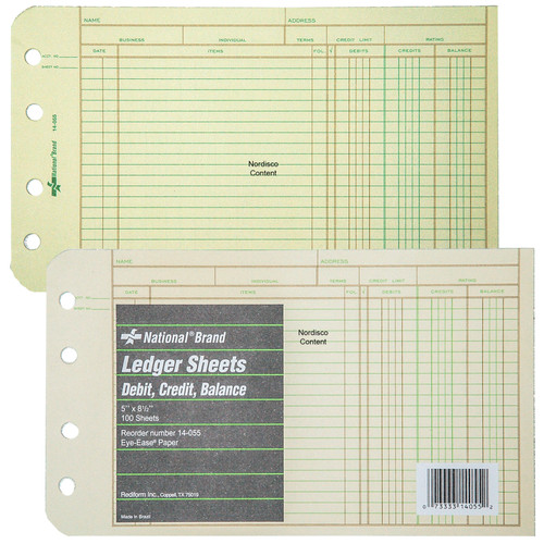 National Brand 14055 Ledger Sheets, 5 x 81/2", EyeEase Paper, 100