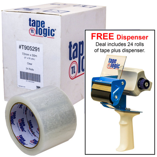 tape-logic-T905291-packing-tape-acrylic-clear-2.6-mil-3-x-55-yd-24-rolls-plus-dispenser