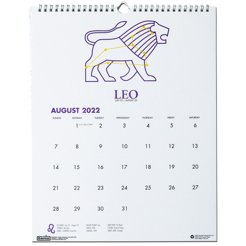 Zodiac Calendar 3185 HOD3185, August 2022 thru July 2023 Monthly Wall Calendar, 11 x 14"