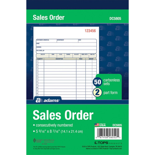 Adams Tops DC5805 Sales Order Book, 2-Part, 50 Sets, Numbered, 5-9/16 x ...