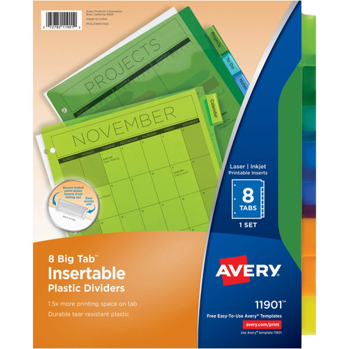 Avery 11901 Big Tab Insertable Plastic Dividers, 8 Tab Set