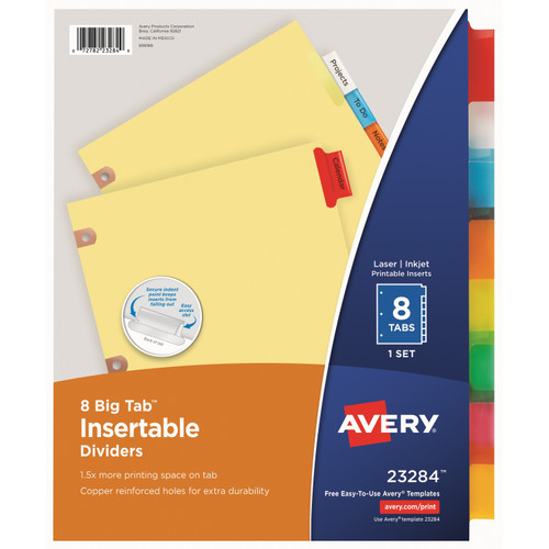 Avery 23284 Big Tab Insertable Dividers, Buff Paper, 8 Multicolor Tabs