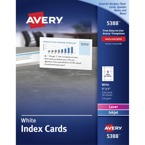 Avery 5388 White Index Cards, 3 x 5