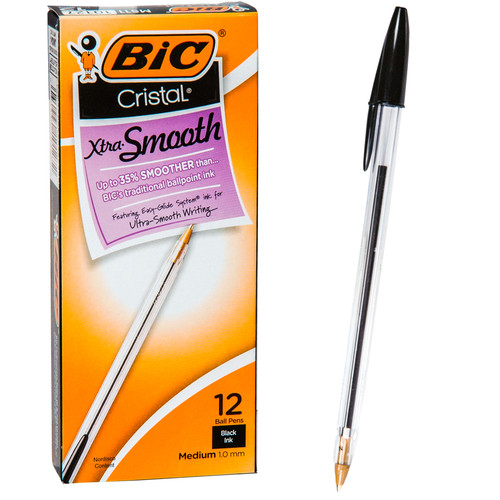 BIC Cristal Medium 1.0mm Pens, Xtra Smooth Blue Ink, MS11 10126