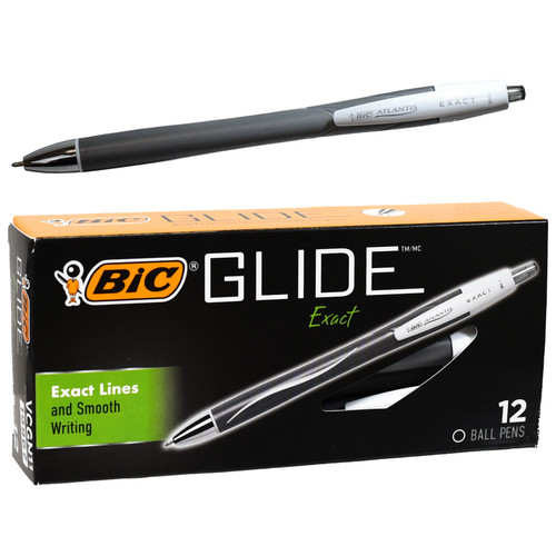 bic-atlantis-exact-fine-glide-vcgn11-19967-black-ink-retractable-ballpoint-pen-box-12-pens