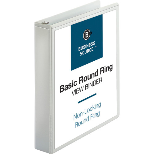 Business Source 09955 White Clear View Binder, 1-1/2" Round Ring