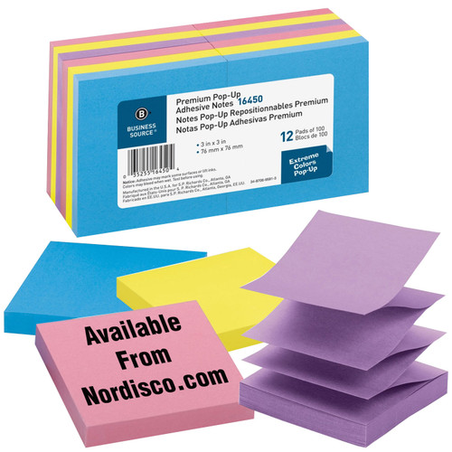 business-source-16450-pop-up-adhesive-notes-extreme-colors-3x3-pack-of-12