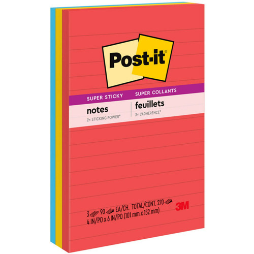 Post-it 660-3SSAN Notes Original Lined Notepads -Playful Primaries Color Collection