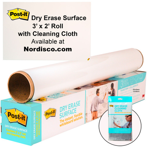 Post-it Dry Erase Surface DEF6X4, 6 x 4' Roll with Cleaning Cloth