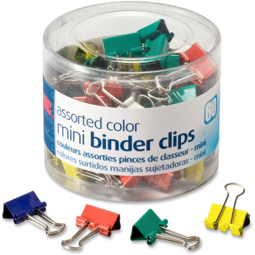 Officemate OIC 31024 Mini Binder Clips, Assorted Colors, Tub of 60