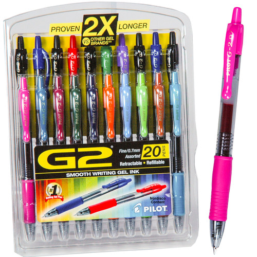 Pilot 31294 G2 20 Pack, 0.7mm Gel Ink Rolling Ball Pen in 15 Assorted  Colors