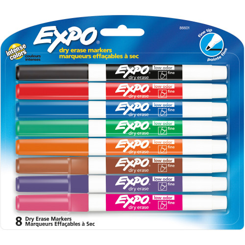 Expo 86601 Low Odor Dry Erase Markers, Fine Tip, 8 Color Set