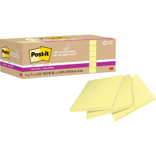 Post-it 654R12SSCY Recycled Super Sticky Notes