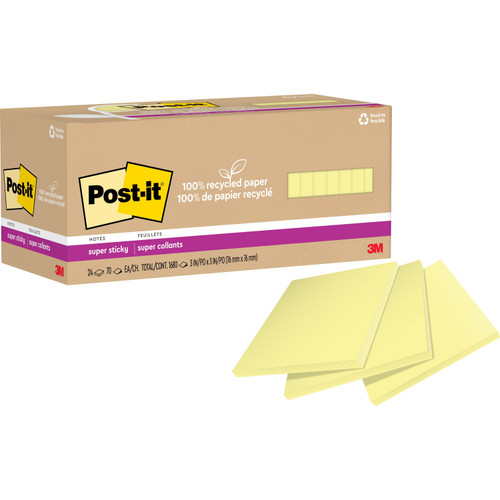Post-it 654R24SSCPCY Recycled Super Sticky Notes