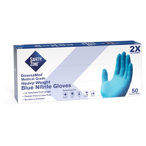 Safety Zone GNEP-2X-5-T8 12" Powder Free Blue Nitrile Gloves