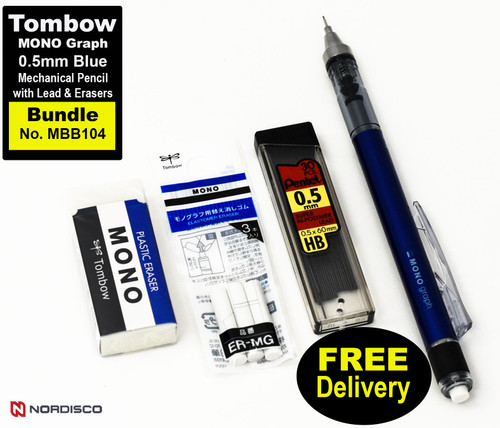 Tombow-MBB104-Mono-graph-shaker-blue-mechanical-pencil-with-accessories
