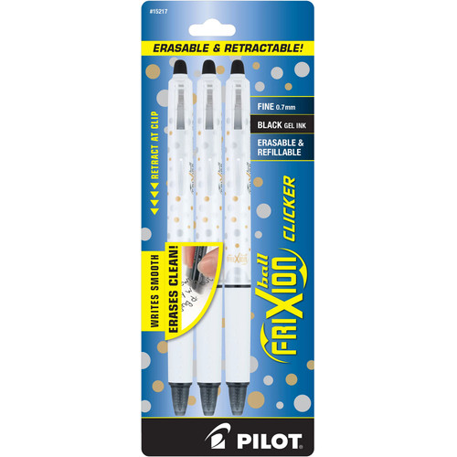 Pilot FriXion Clicker Erasable Blue Gel Ink Pens, 3 Pens with 2 Pk of Refills