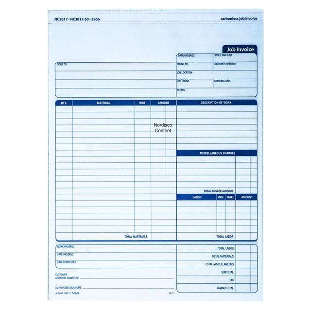Adams NC2817 Carbonless Job Invoice, 2 Part, 8-1/2 x 11-7/16", Pack of ...