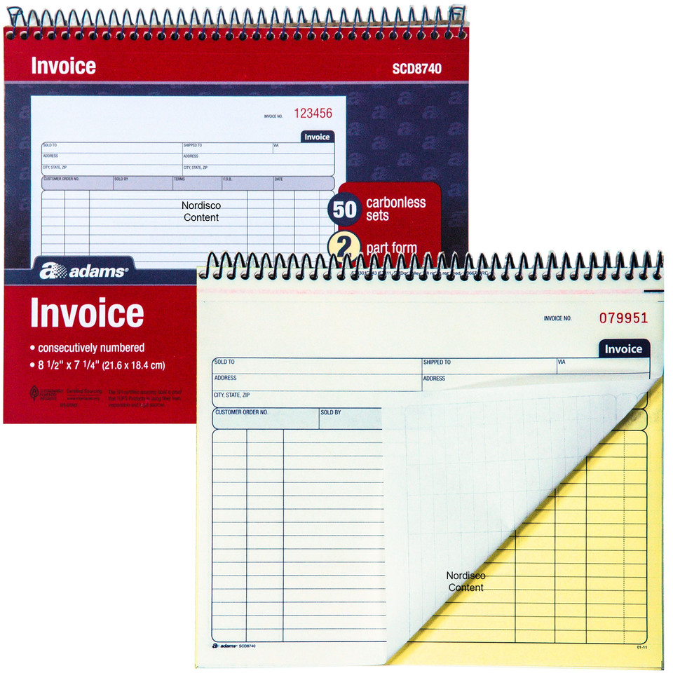Adams NC2817 Carbonless Job Invoice, 2 Part, 8-1/2 x 11-7/16", Pack of ...