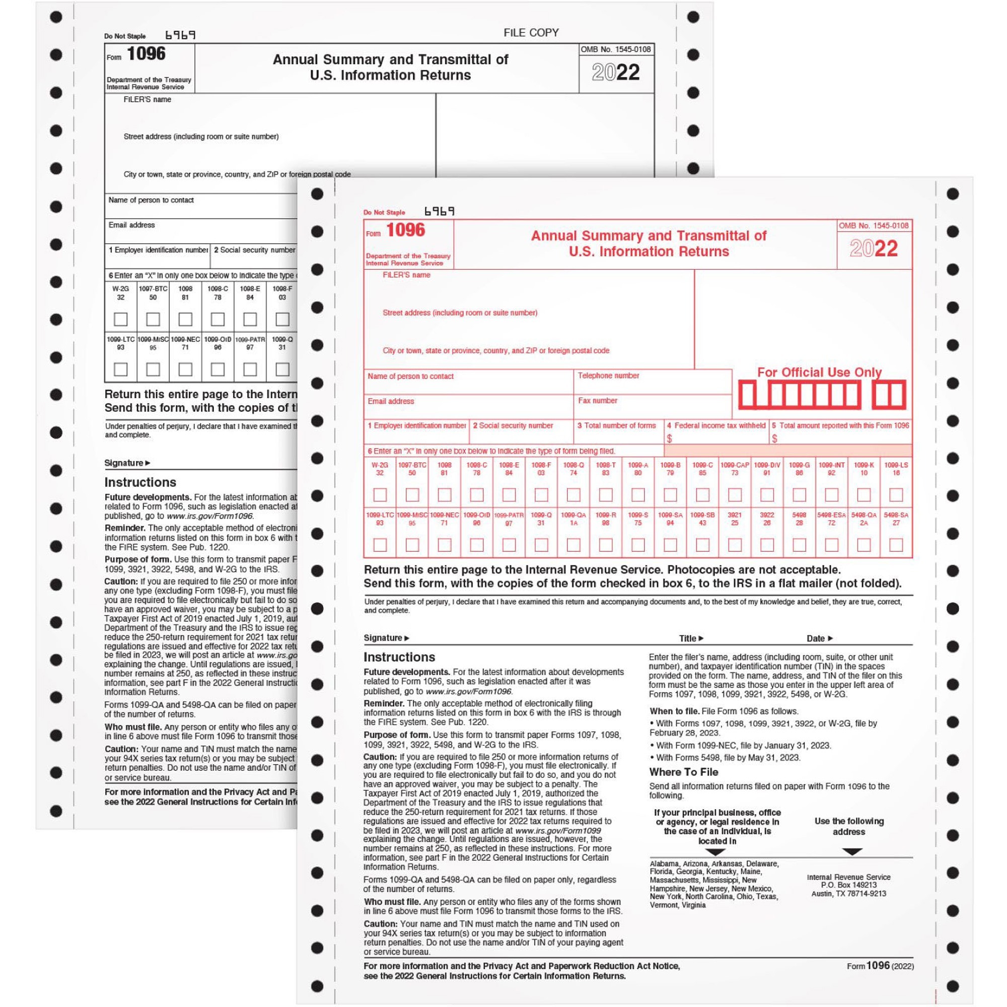 T　① IRS Form 1096 walkthrough (Annual Summary & Transmittal of