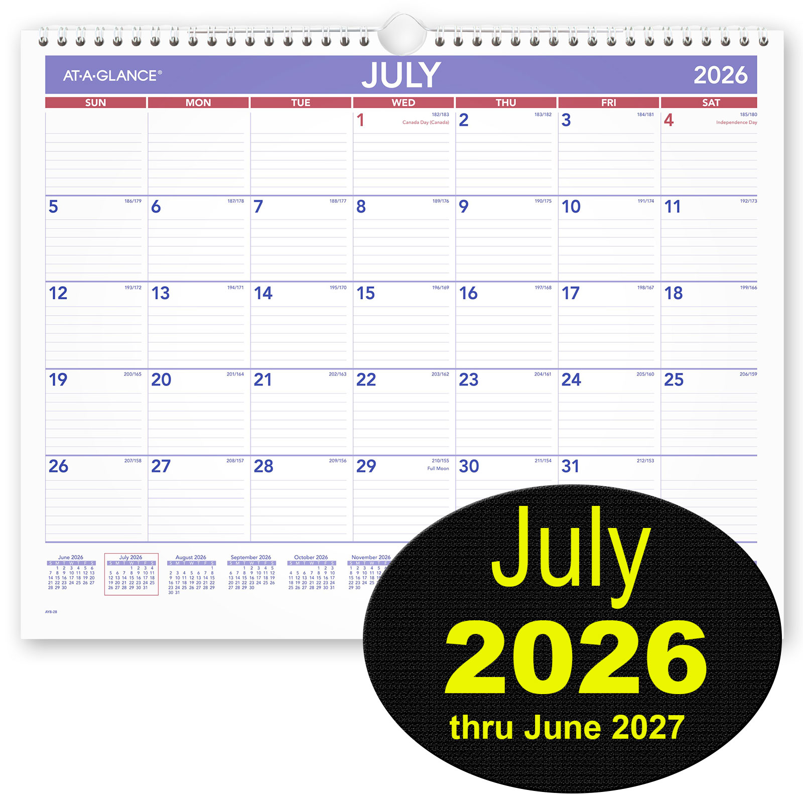 At-A-Glance 2026-2027 AY8-28 Academic Wall Calendar, 14-7/8 x 11-7/8