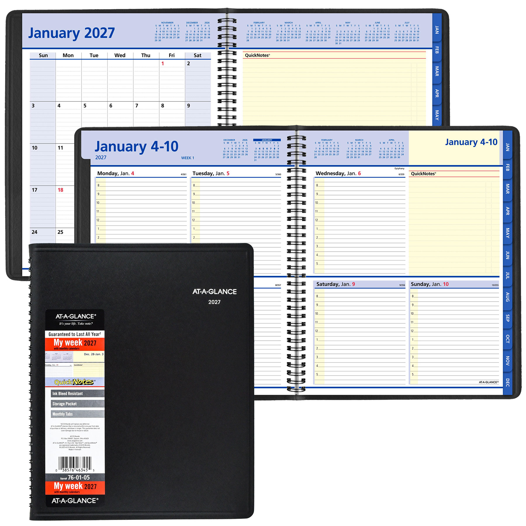 【vacant】Monthly Book 7冊まとめ売り At-A-Glance 2027 76-01-05 QuickNotes Weekly Monthly Appointment