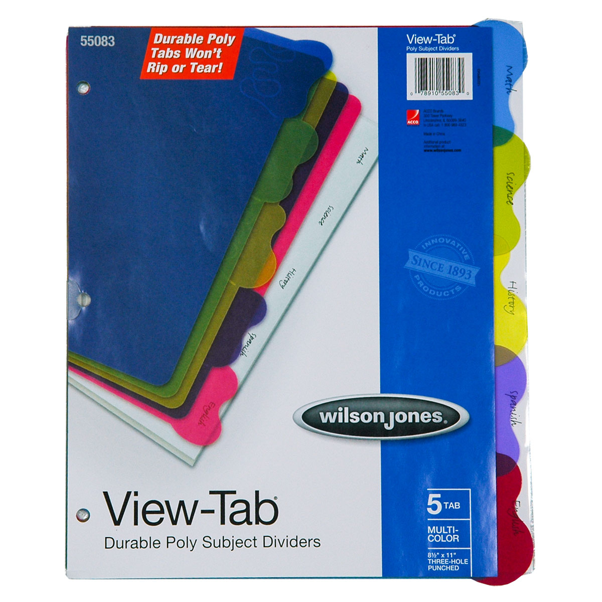 Wilson Jones 55083 View Tab 5 Tab Poly Subject Dividers | Nordisco.com