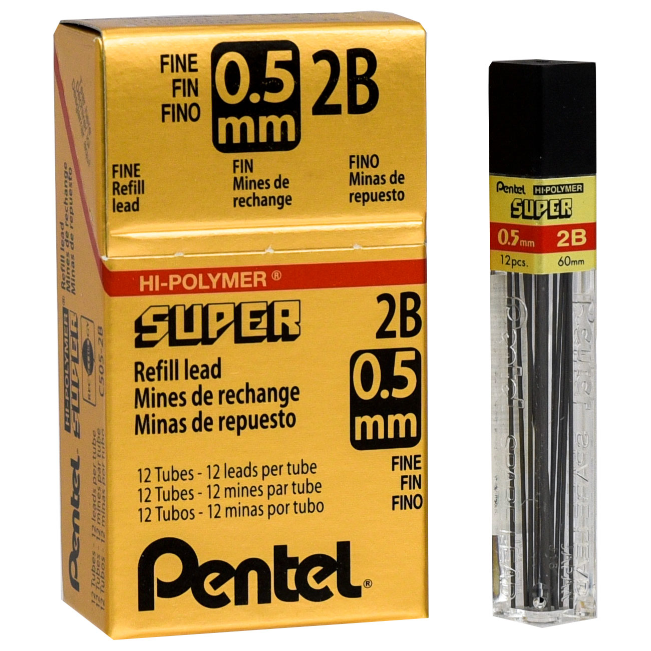 Pentel Refill Lead Extra-strong Hi-polymer In Tube Of 12 X 2H 0.5mm Ref C505-2H [12 Tubes