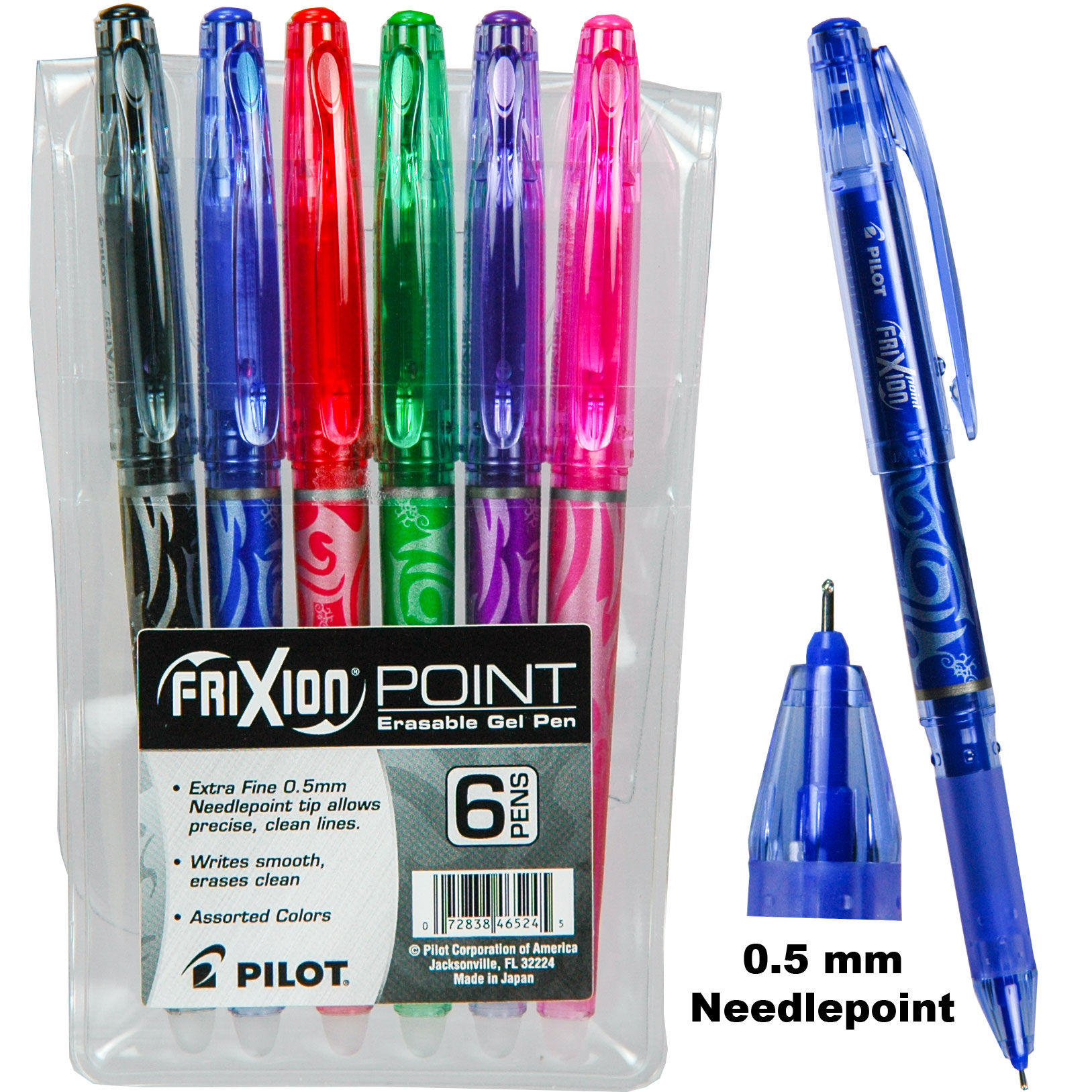 Pilot 46524 FriXion Point 0.5 mm Needlepoint Erasable Gel Ink Pens