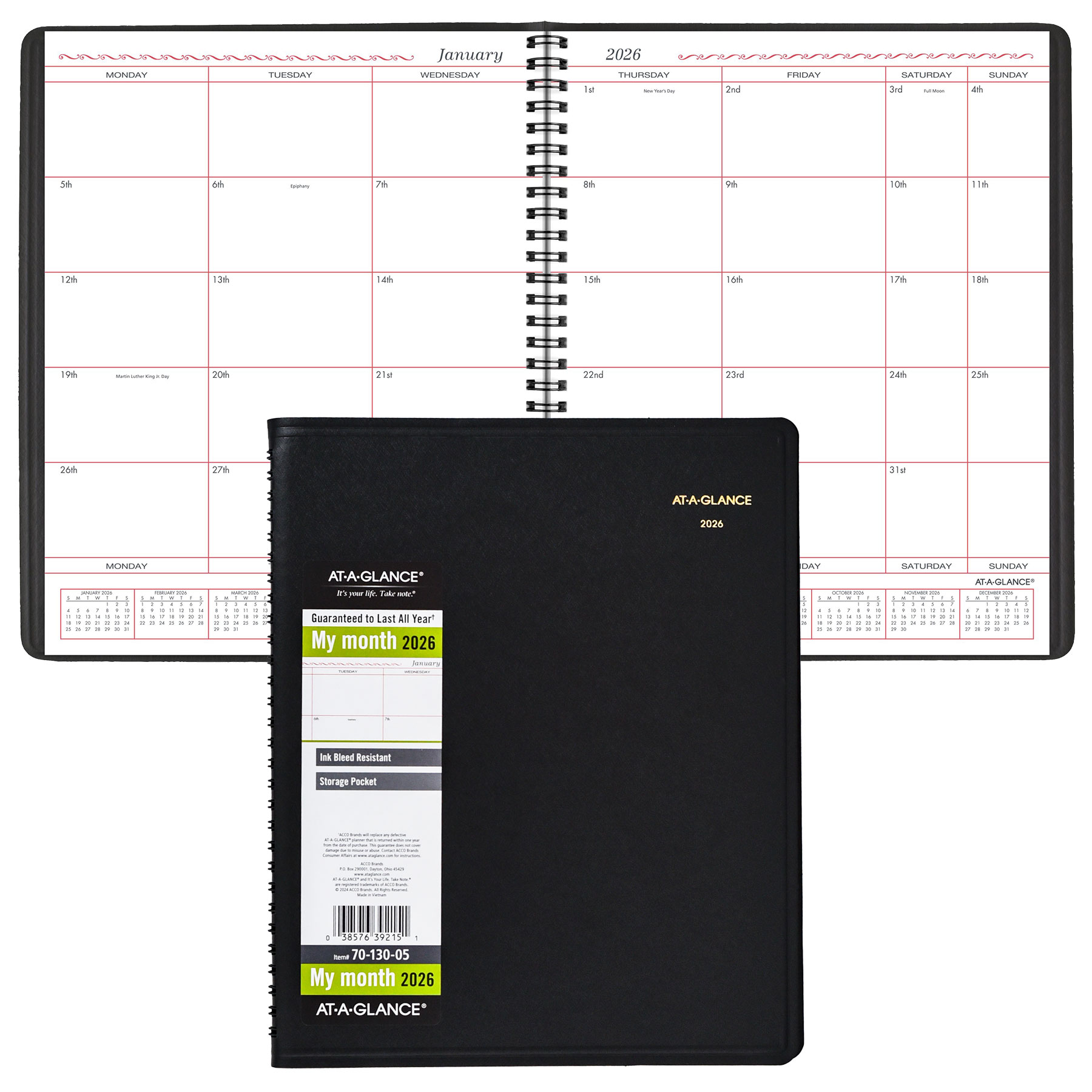 26冊 2026 At-A-Glance 70-130-05 Monthly Planner 8 x 10
