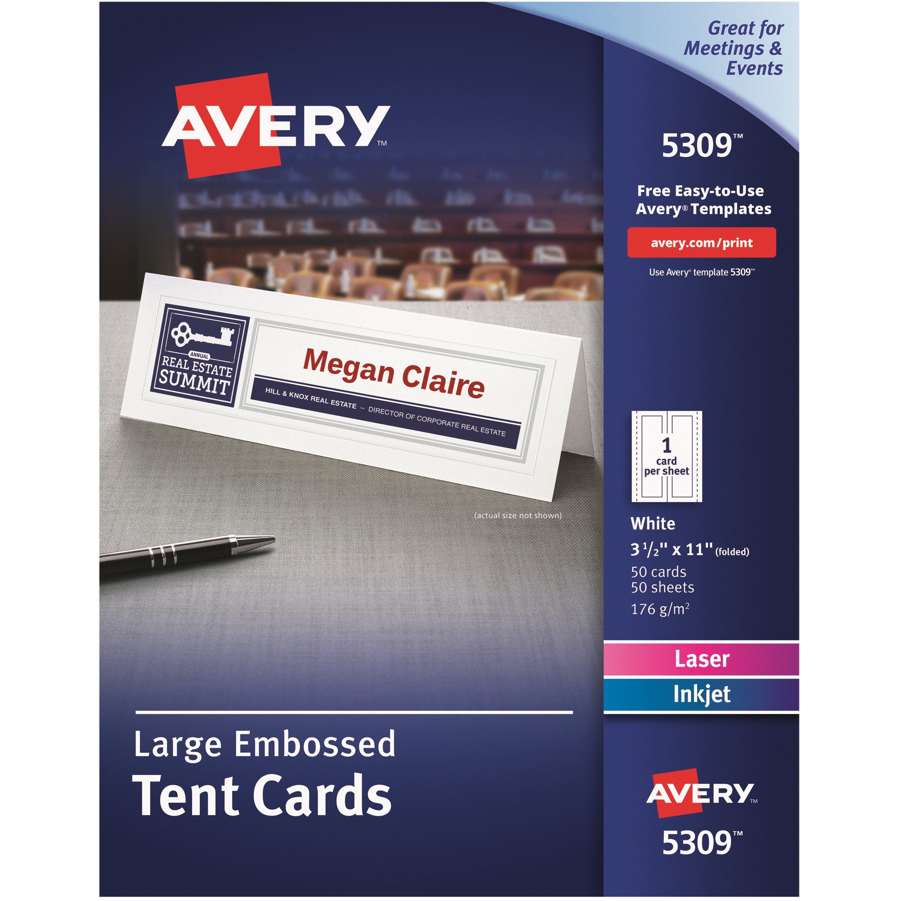 Avery 5309 Large Embossed Tent Cards, 3-1/2 x 11