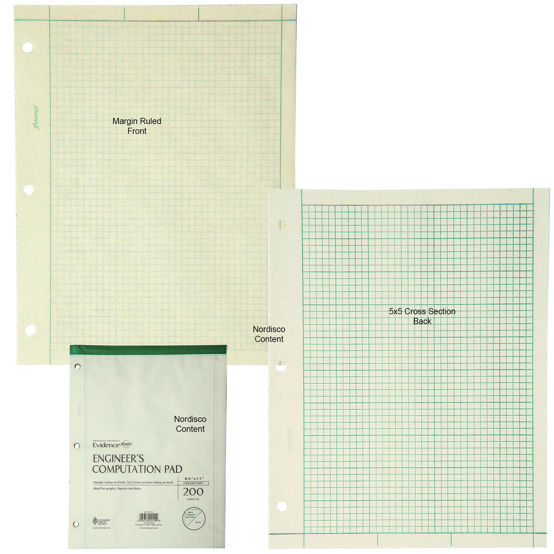 Ampad 22-144 Engineers Computation Pad, 200 Sheets, 8.5 x 11