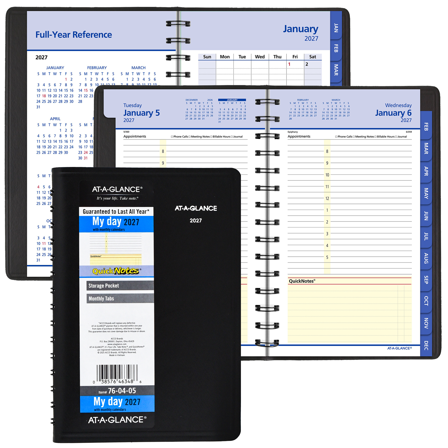 At-A-Glance 2027 76-04-05 QuickNotes Daily Monthly Appt. Book