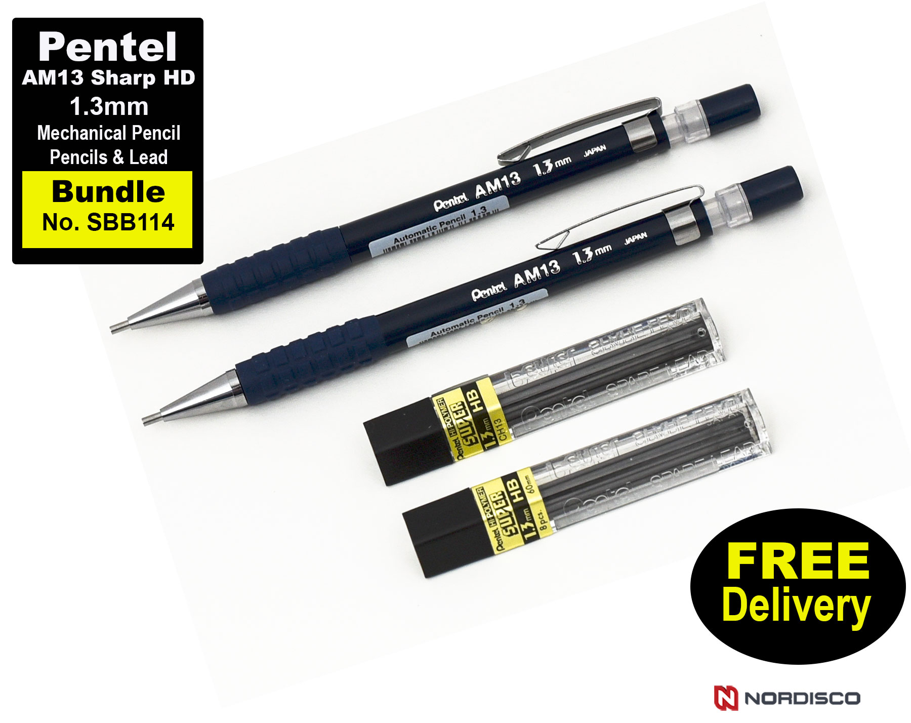 Pentel AM13 1.3mm Mechanical Pencil with CH13-HB Lead Bundle
