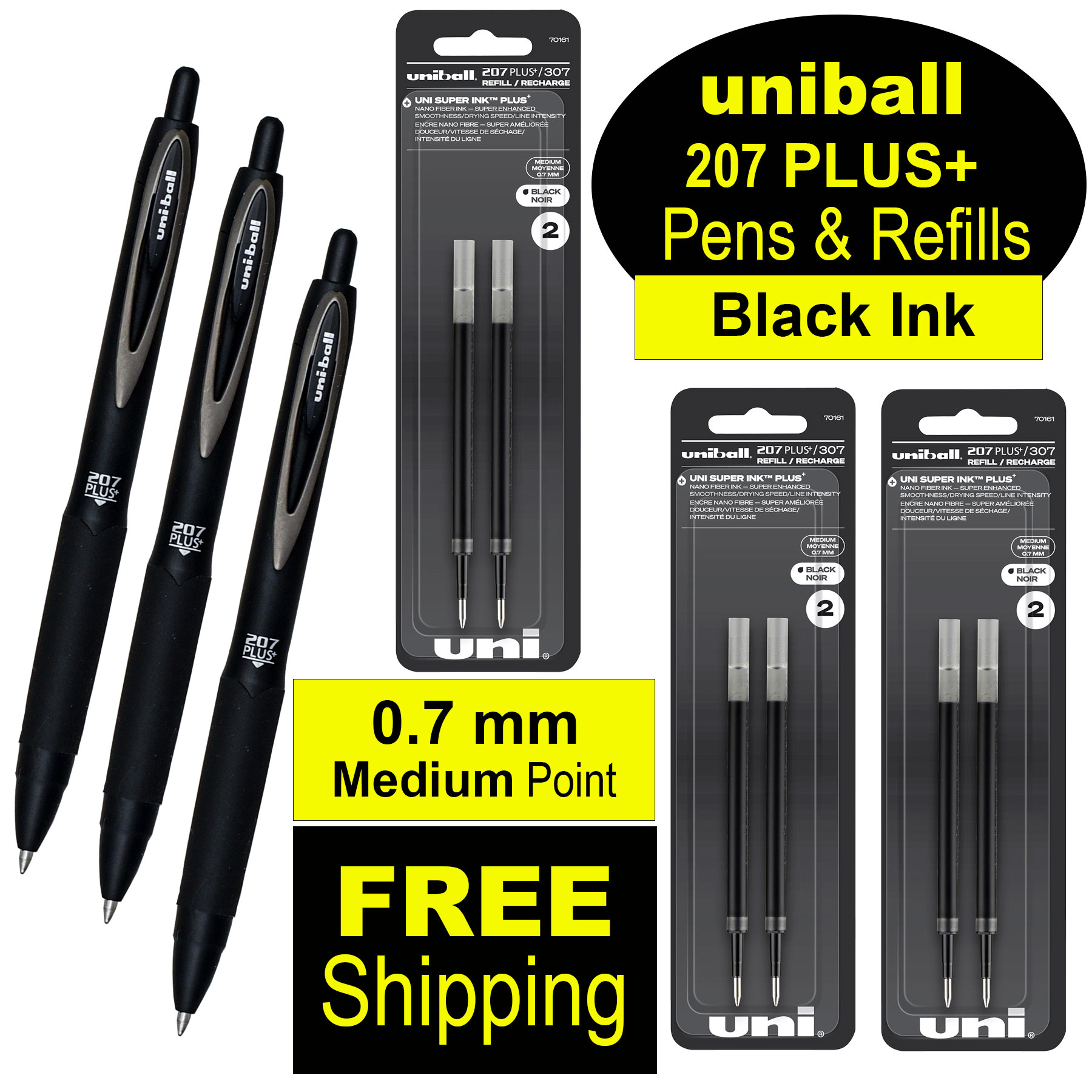 uni-ball 207PLUS+ Gel, 0,7 mm, nero, OS Dozzina