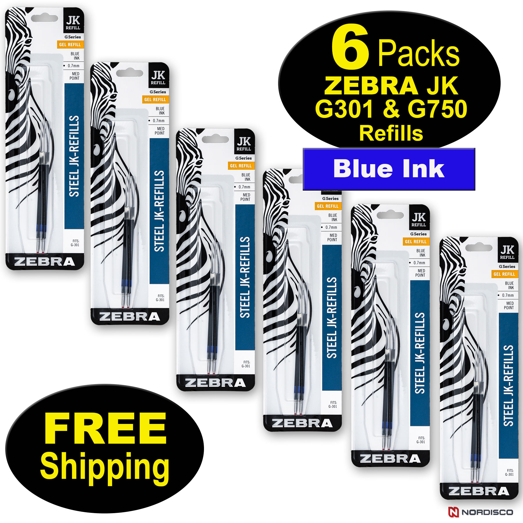 JK Gel G-301 Tintenroller Nachfüllminen – 2 Stück Pro Pack, Blau, Mittlere Strichstärke