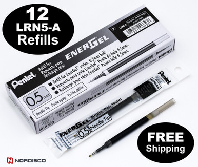 Pentel LRN5-A EnerGel Refill, 0.5 Needle Tip, Black Liquid Gel Ink, Box ...