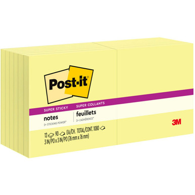 Post-it Super Sticky Notes 654-15SSCP, Assorted Bright Colors, 3 x 3 ,  Pack of 15 Pads