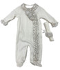 Miniclasix Ruffle Trim Ivory Footed Onesie & Head Band Newborn Infant Girls Sleeper Set Size 3M