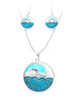 EMV Blue Ocean Wave Large Silver Pendant Necklace & Earrings Maile Blessings Set