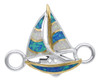 Kovel Blue Tri-Color Opal Silver Sailboat Bangle Bracelet Charm Topper